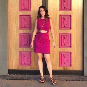 Magenta Body Con Mini Dress with Cut Out